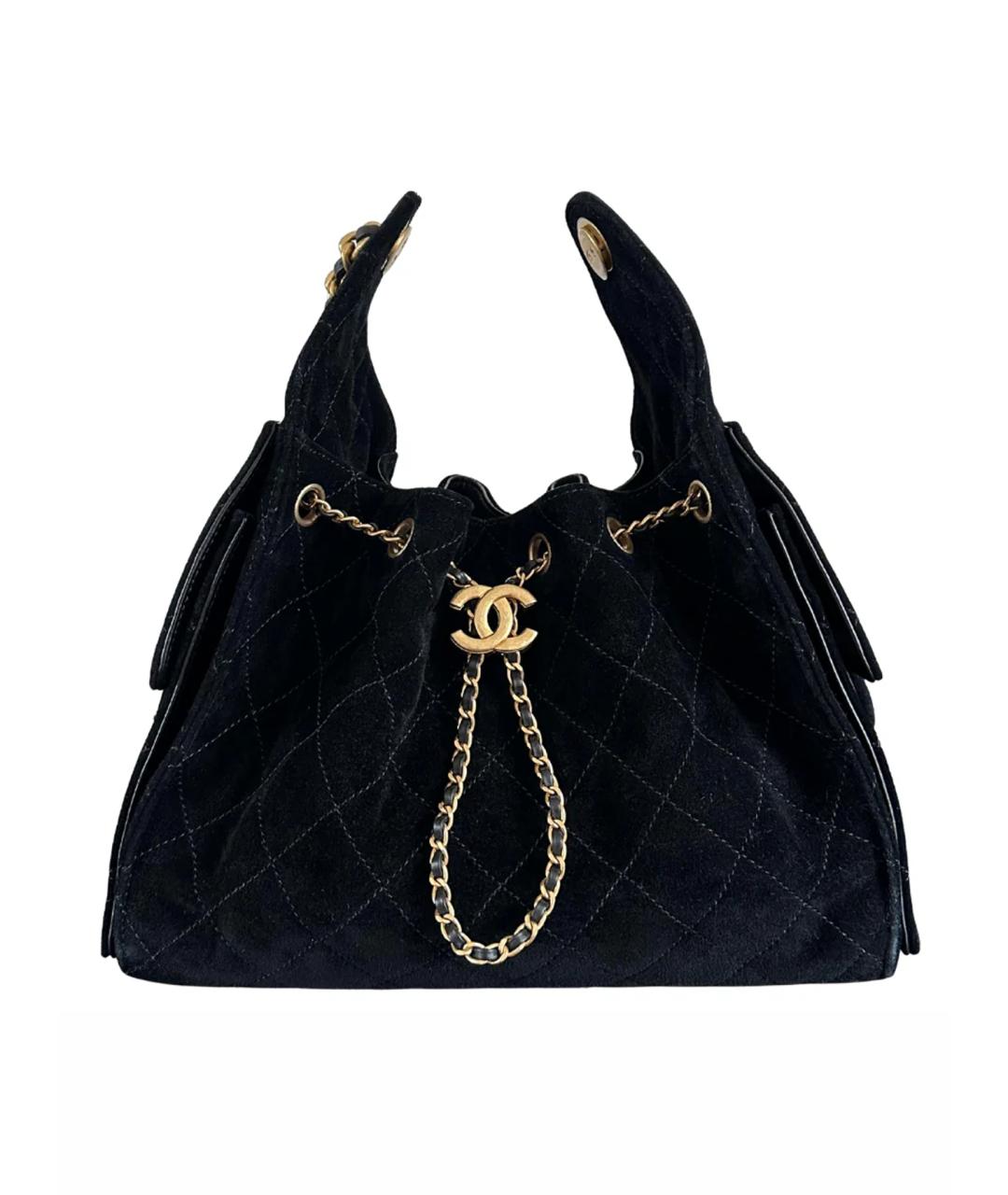 CHANEL Черная замшевая сумка с короткими ручками, фото 1