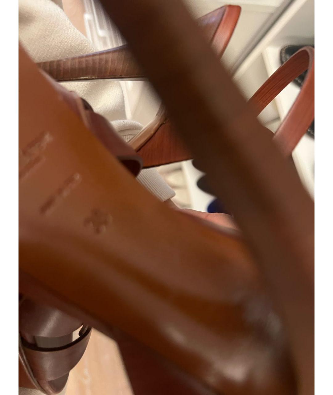 SAINT LAURENT Коричневые кожаные босоножки, фото 5