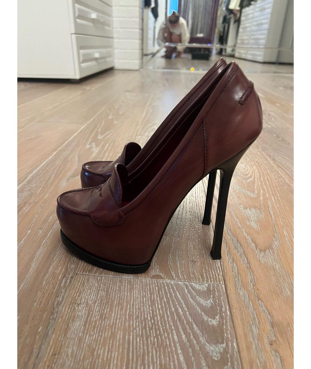 SAINT LAURENT Коричневые кожаные туфли, фото 4