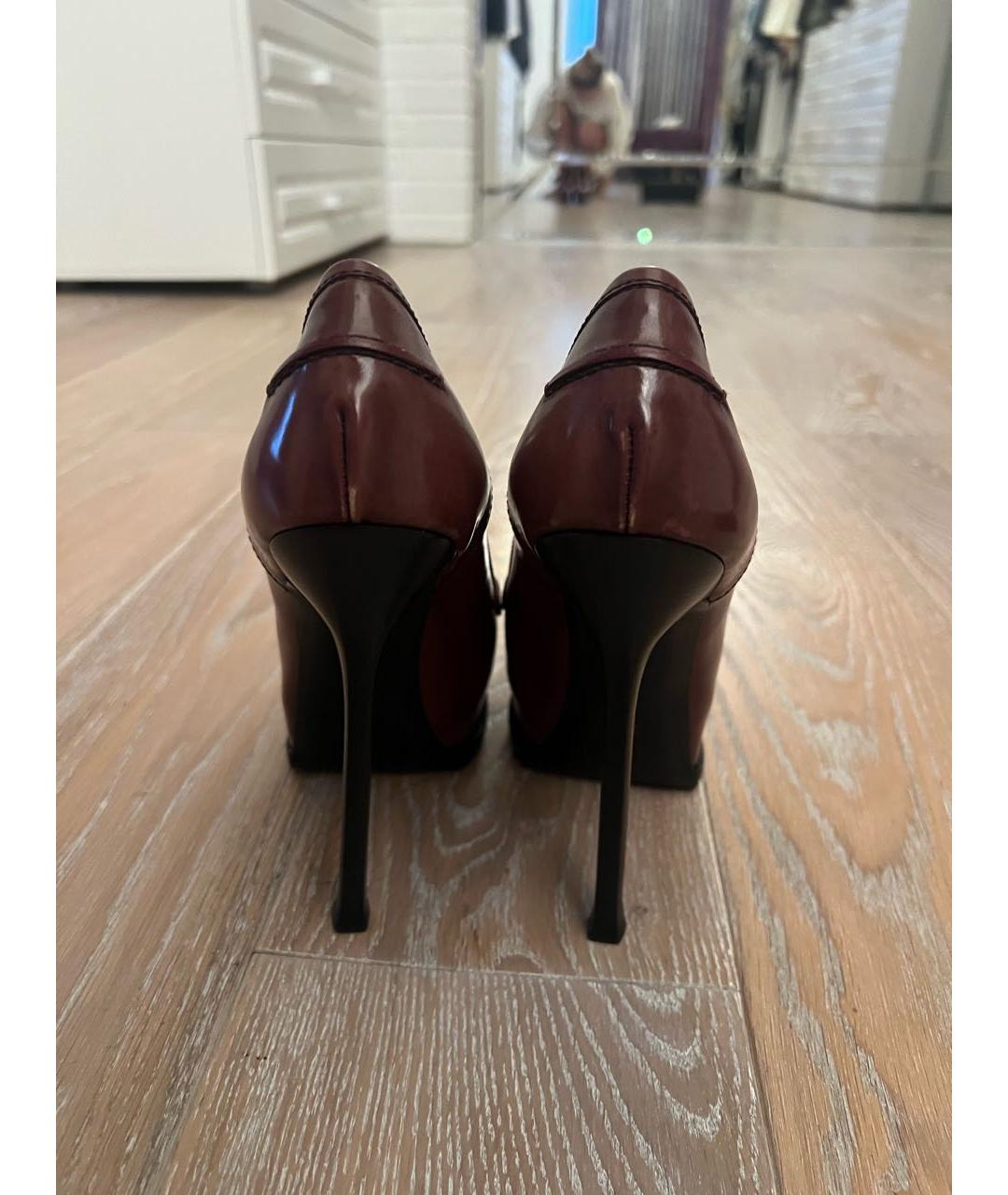 SAINT LAURENT Коричневые кожаные туфли, фото 3