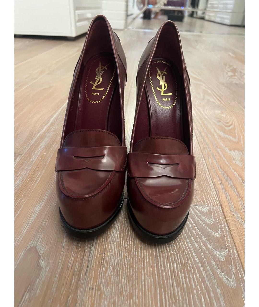 SAINT LAURENT Коричневые кожаные туфли, фото 2