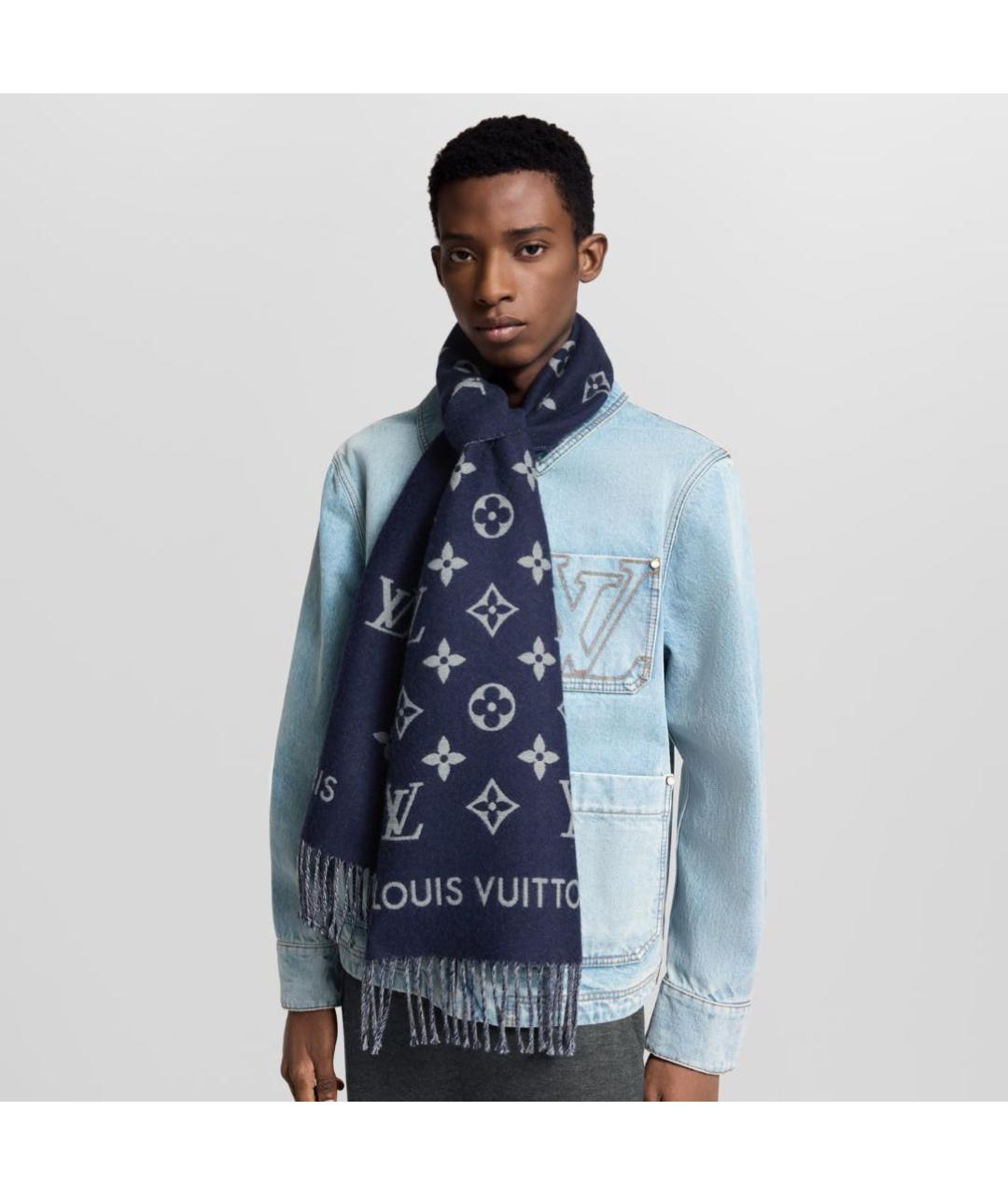 LOUIS VUITTON Темно-синий шерстяной шарф, фото 6