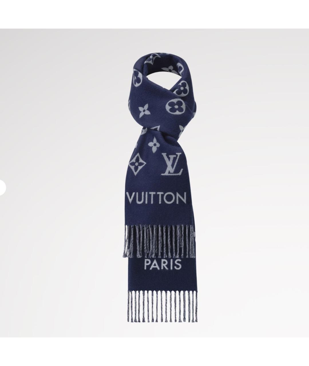 LOUIS VUITTON Темно-синий шерстяной шарф, фото 3