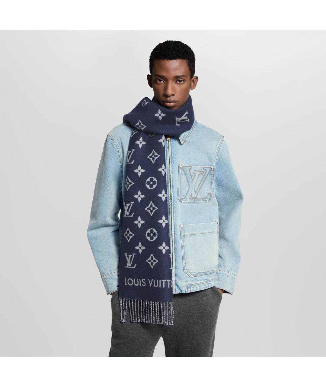 LOUIS VUITTON Темно-синий шерстяной шарф, фото 2