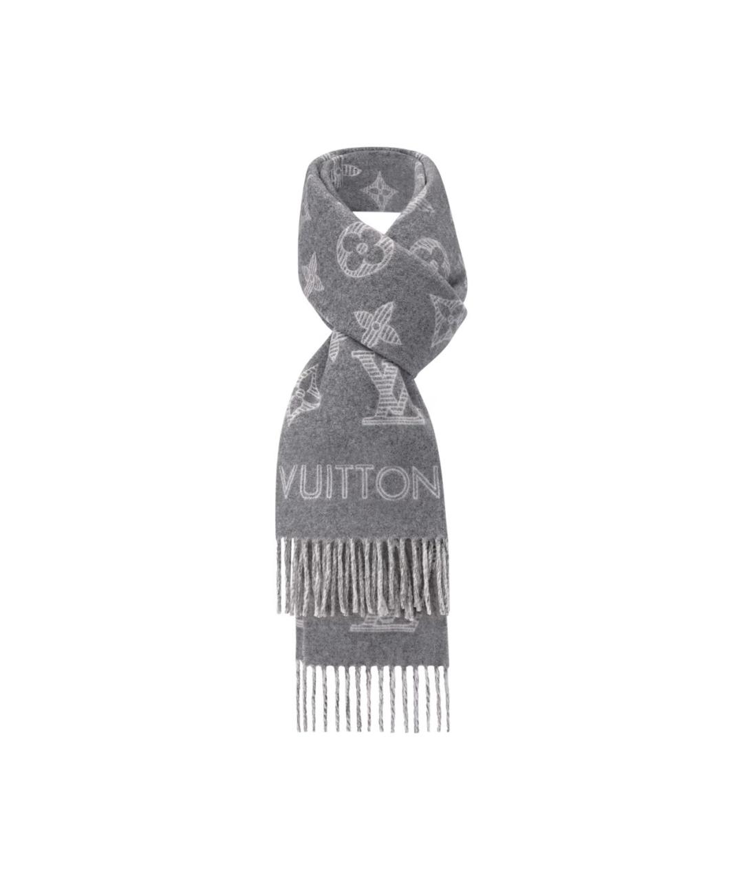 LOUIS VUITTON Серый шерстяной шарф, фото 3