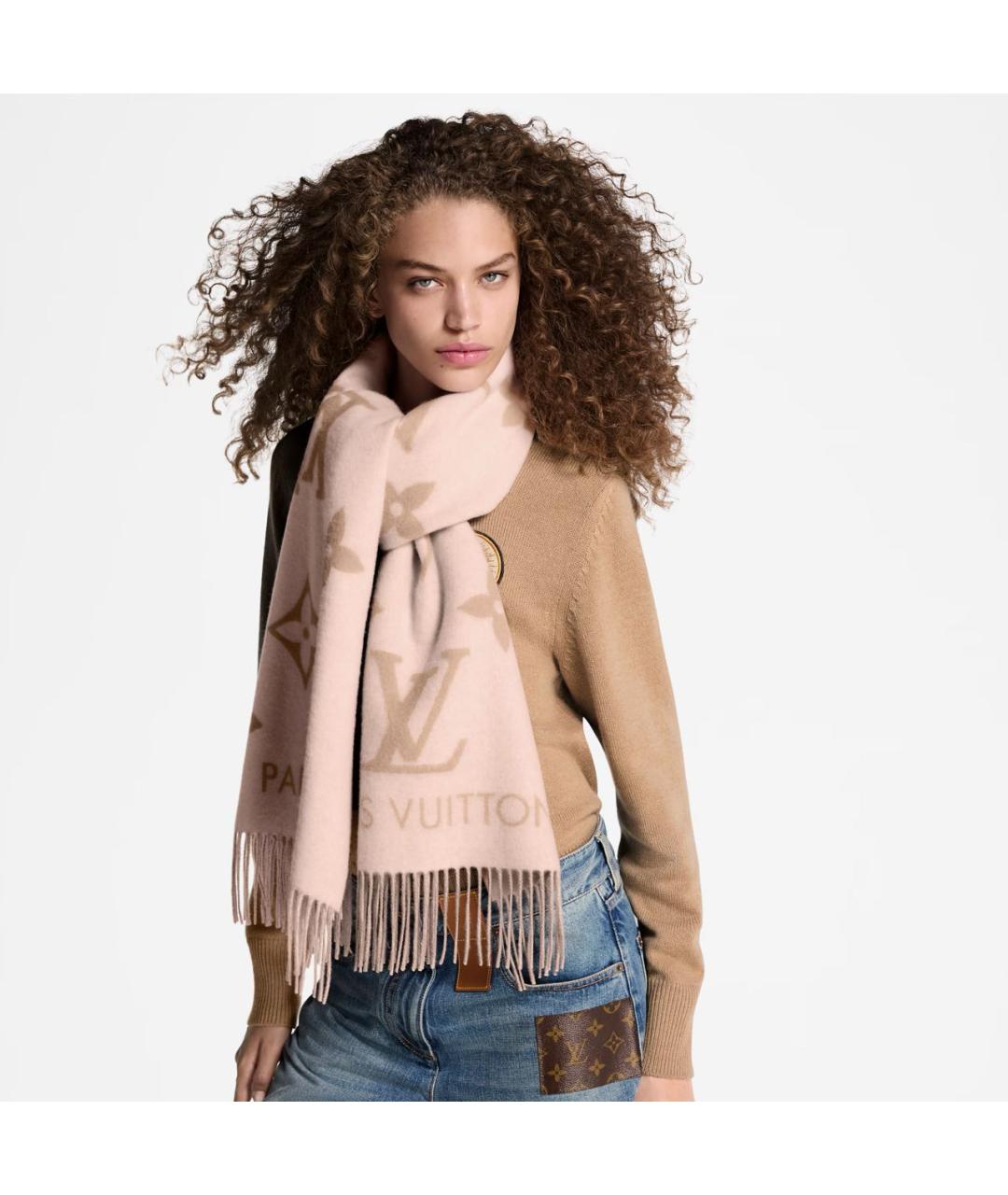 LOUIS VUITTON Розовый кашемировый шарф, фото 5