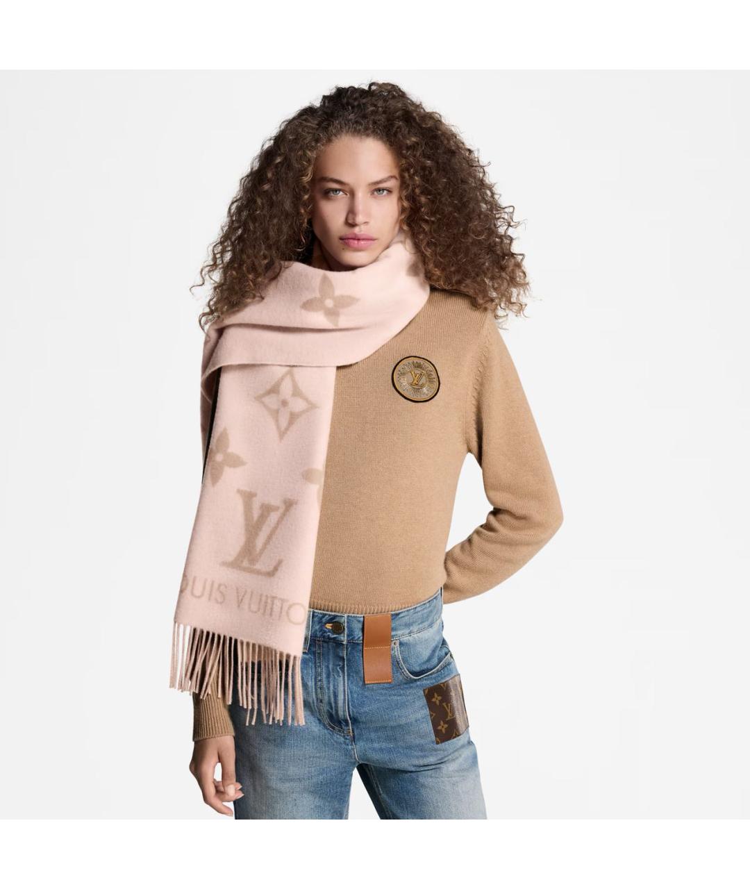 LOUIS VUITTON Розовый кашемировый шарф, фото 4
