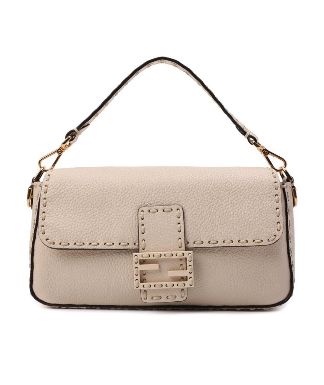 FENDI Бежевая кожаная сумка через плечо, фото 1