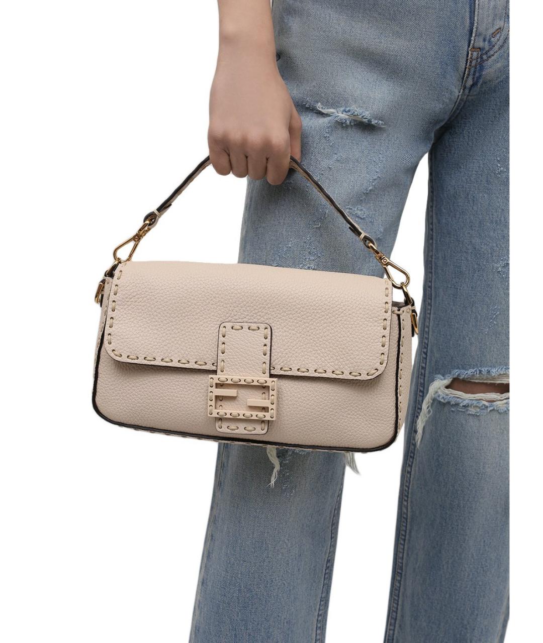 FENDI Бежевая кожаная сумка через плечо, фото 3