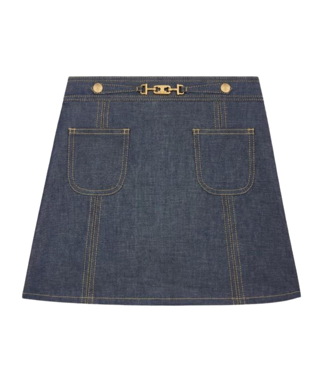 CELINE Синяя хлопковая юбка мини, фото 1