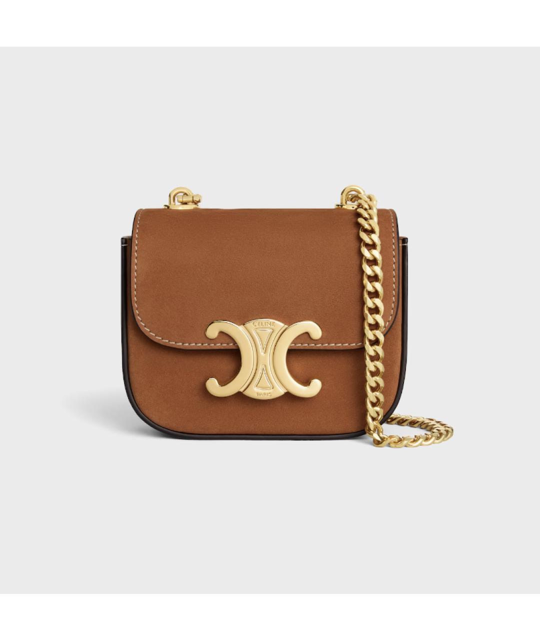 CELINE Коричневая замшевая сумка через плечо, фото 5