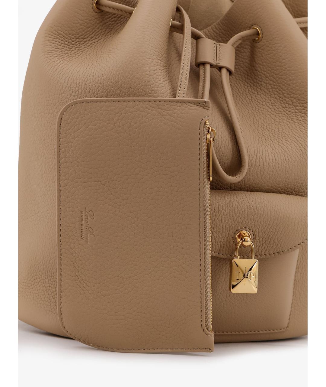 LORO PIANA Бежевый кожаный рюкзак, фото 3