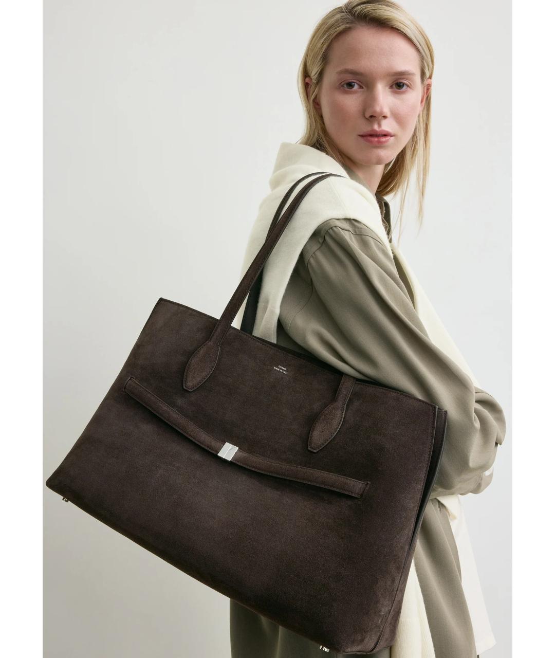 TOTEME Коричневая замшевая сумка тоут, фото 3