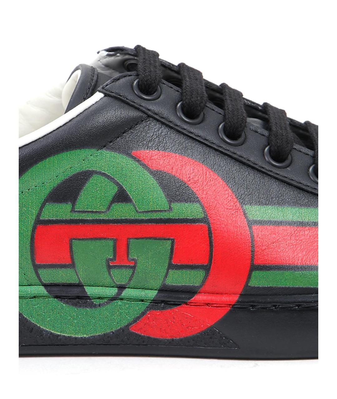 GUCCI Черные кожаные низкие кроссовки / кеды, фото 5