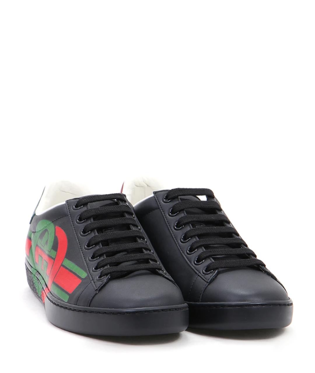 GUCCI Черные кожаные низкие кроссовки / кеды, фото 2