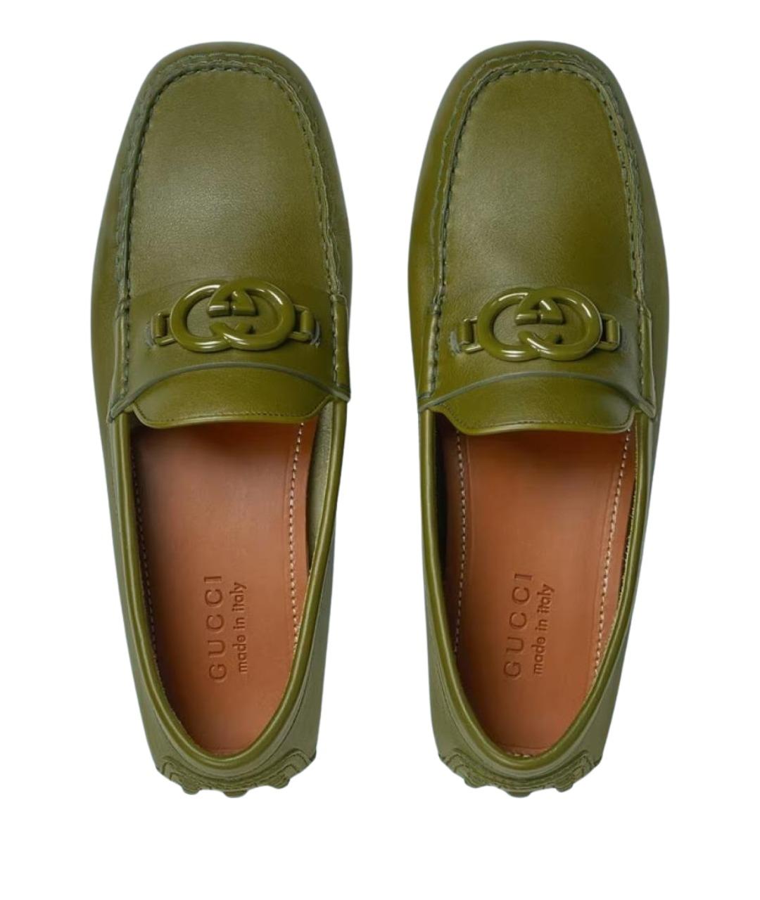 GUCCI Зеленые кожаные лоферы, фото 4