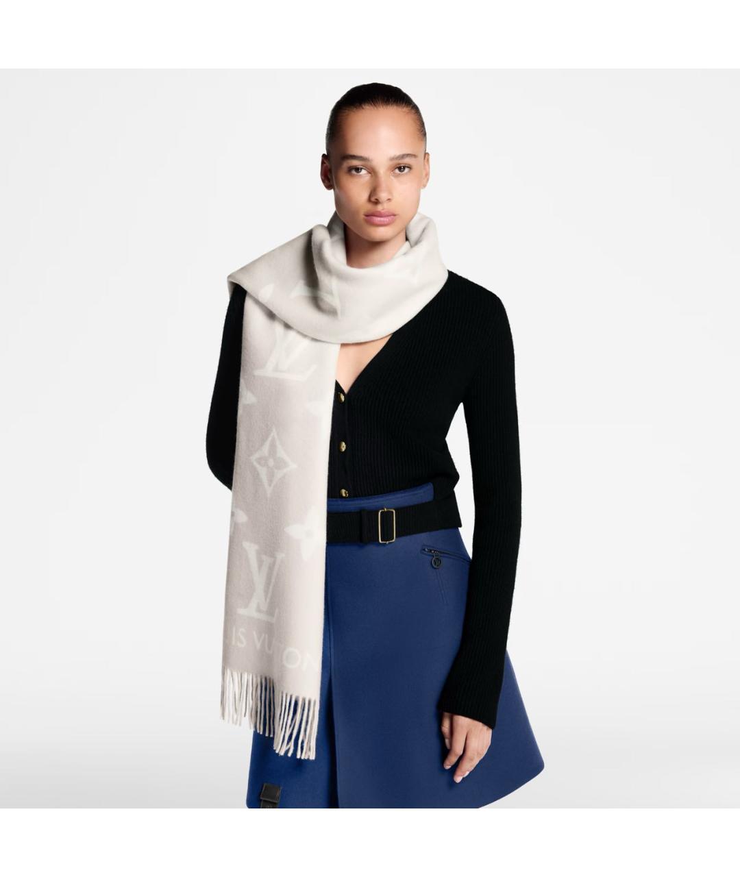 LOUIS VUITTON Серый кашемировый шарф, фото 5