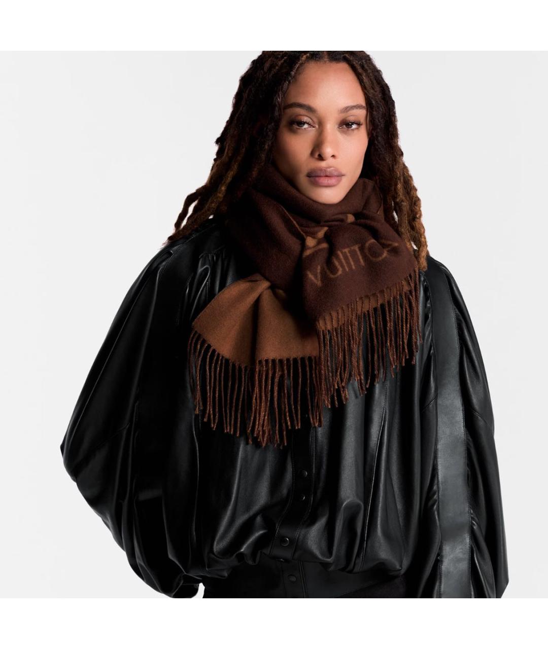 LOUIS VUITTON Коричневый кашемировый шарф, фото 5