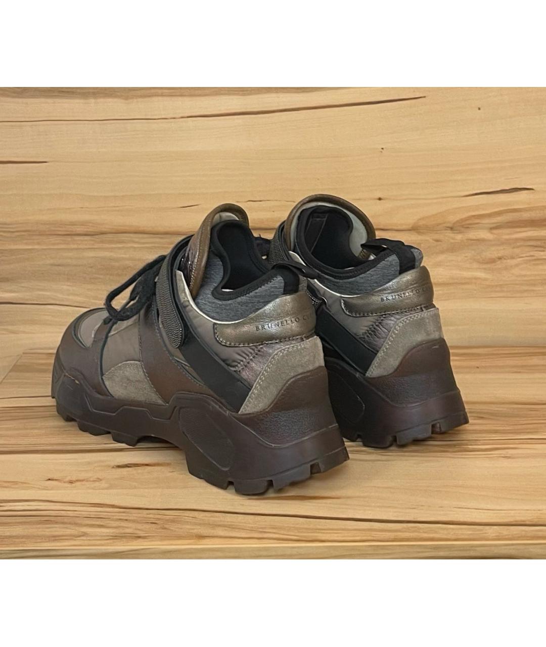 BRUNELLO CUCINELLI Хаки кожаные кроссовки, фото 4