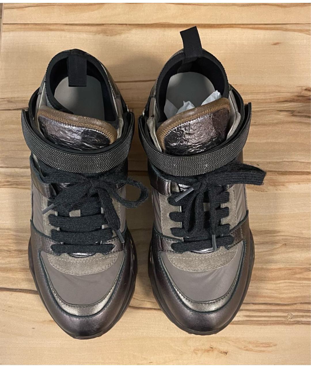 BRUNELLO CUCINELLI Хаки кожаные кроссовки, фото 3