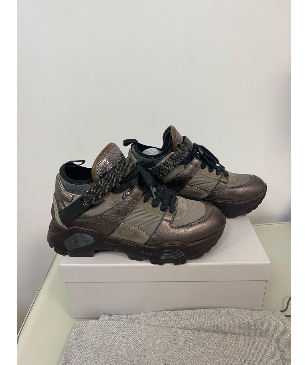 BRUNELLO CUCINELLI Хаки кожаные кроссовки, фото 6