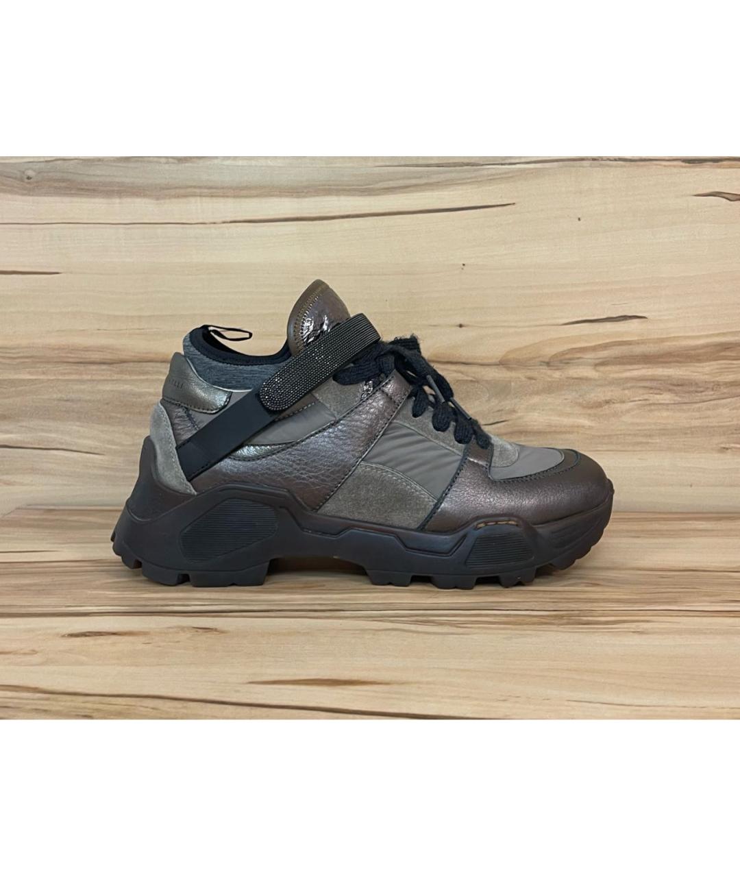 BRUNELLO CUCINELLI Хаки кожаные кроссовки, фото 9