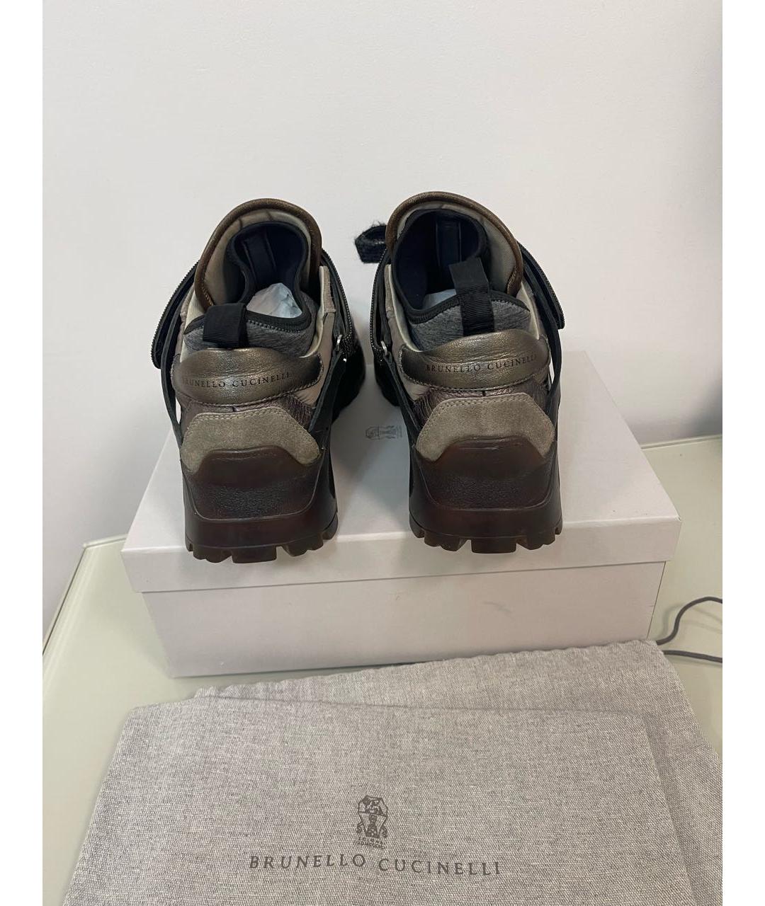 BRUNELLO CUCINELLI Хаки кожаные кроссовки, фото 8