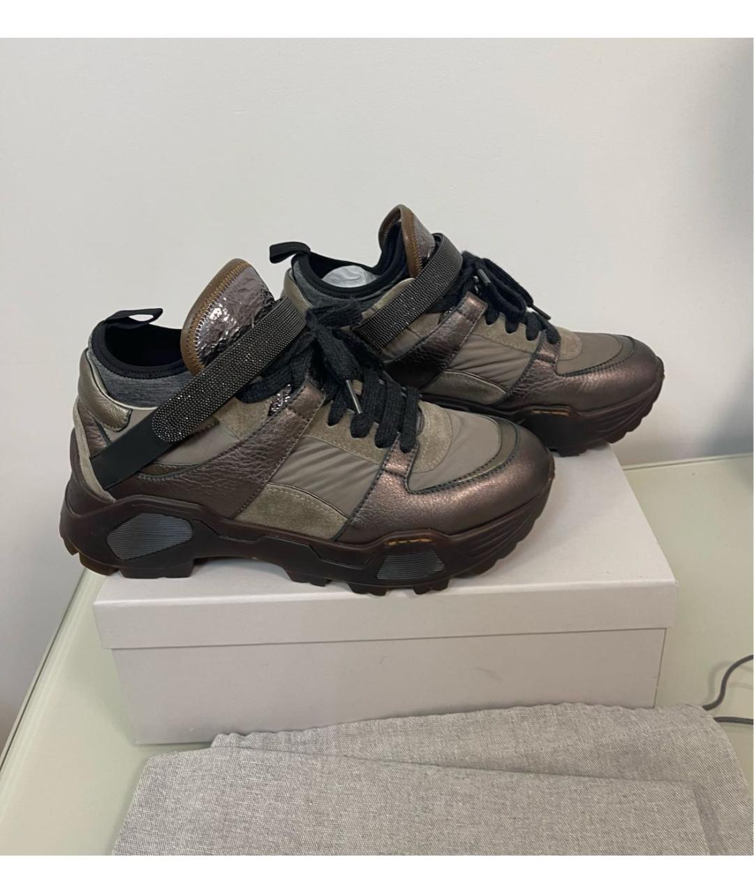 BRUNELLO CUCINELLI Хаки кожаные кроссовки, фото 2