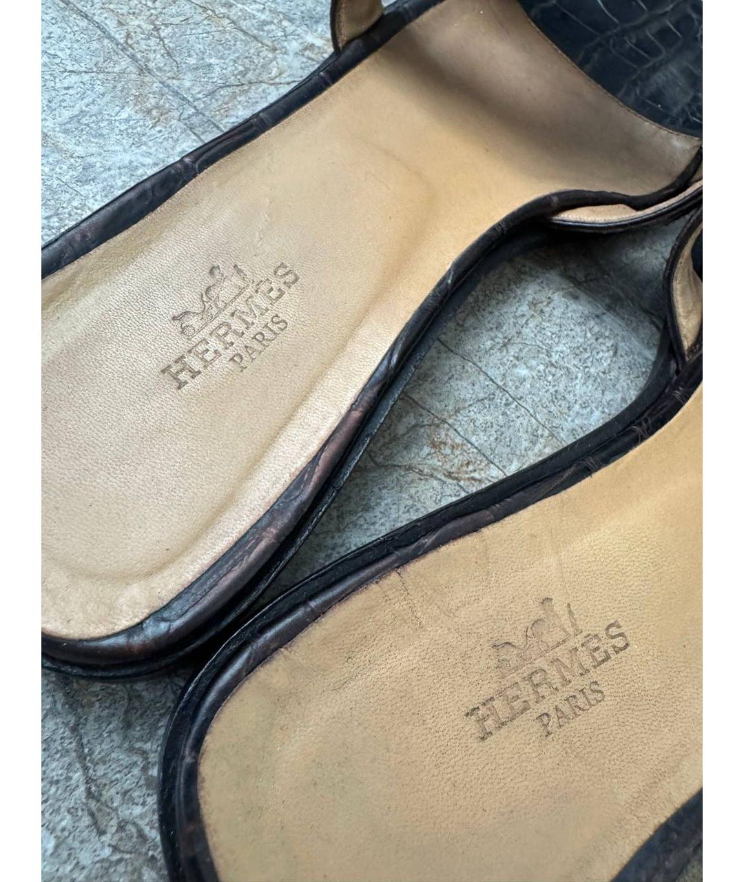 HERMES Черные шлепанцы из экзотической кожи, фото 6