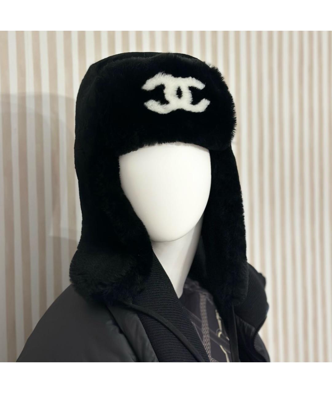 CHANEL Черная шерстяная шапка, фото 2
