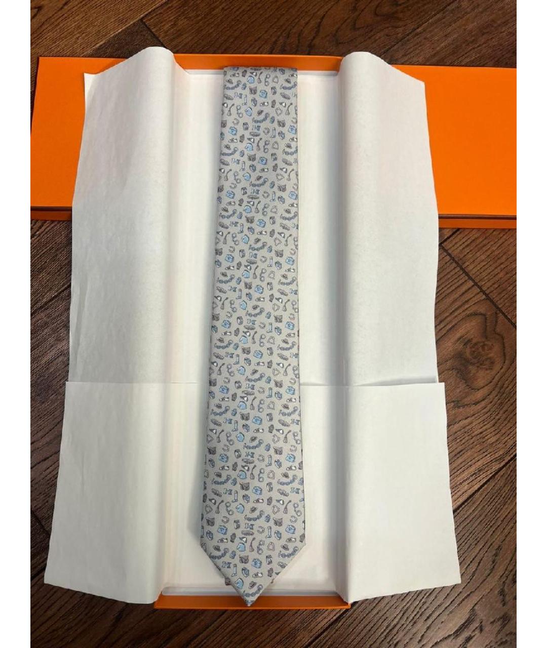 HERMES Серый шелковый галстук, фото 6