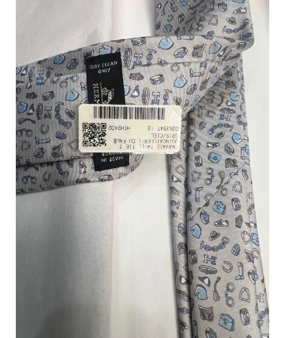 HERMES Серый шелковый галстук, фото 2