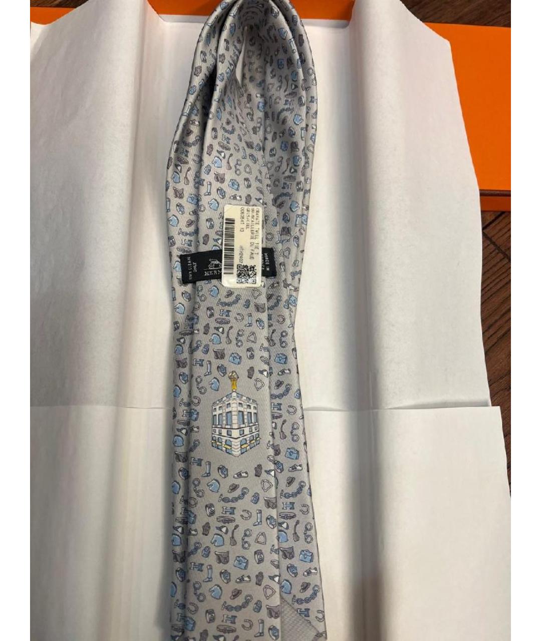 HERMES Серый шелковый галстук, фото 3