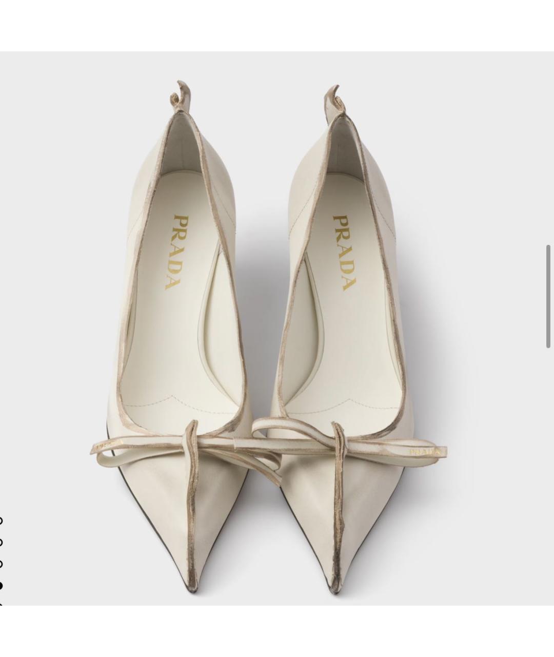 PRADA Белые кожаные лодочки на низком каблуке, фото 3