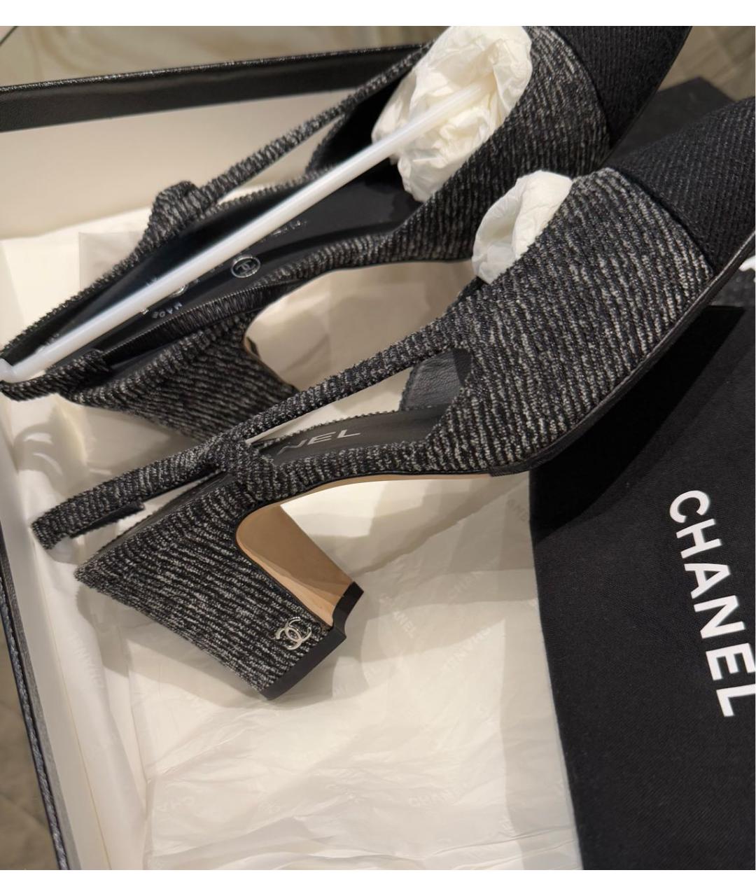 CHANEL Антрацитовые текстильные туфли, фото 3