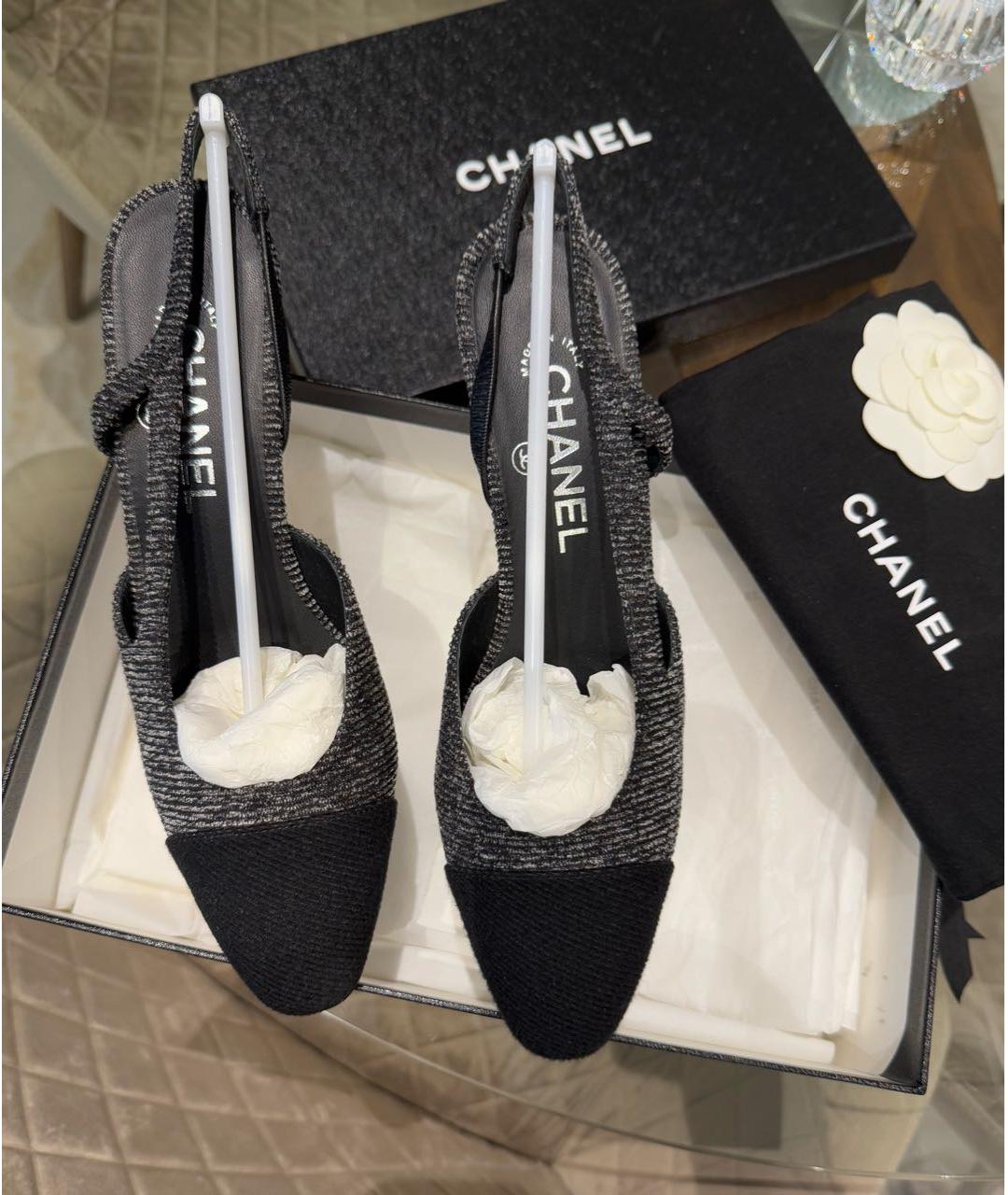 CHANEL Антрацитовые текстильные туфли, фото 2