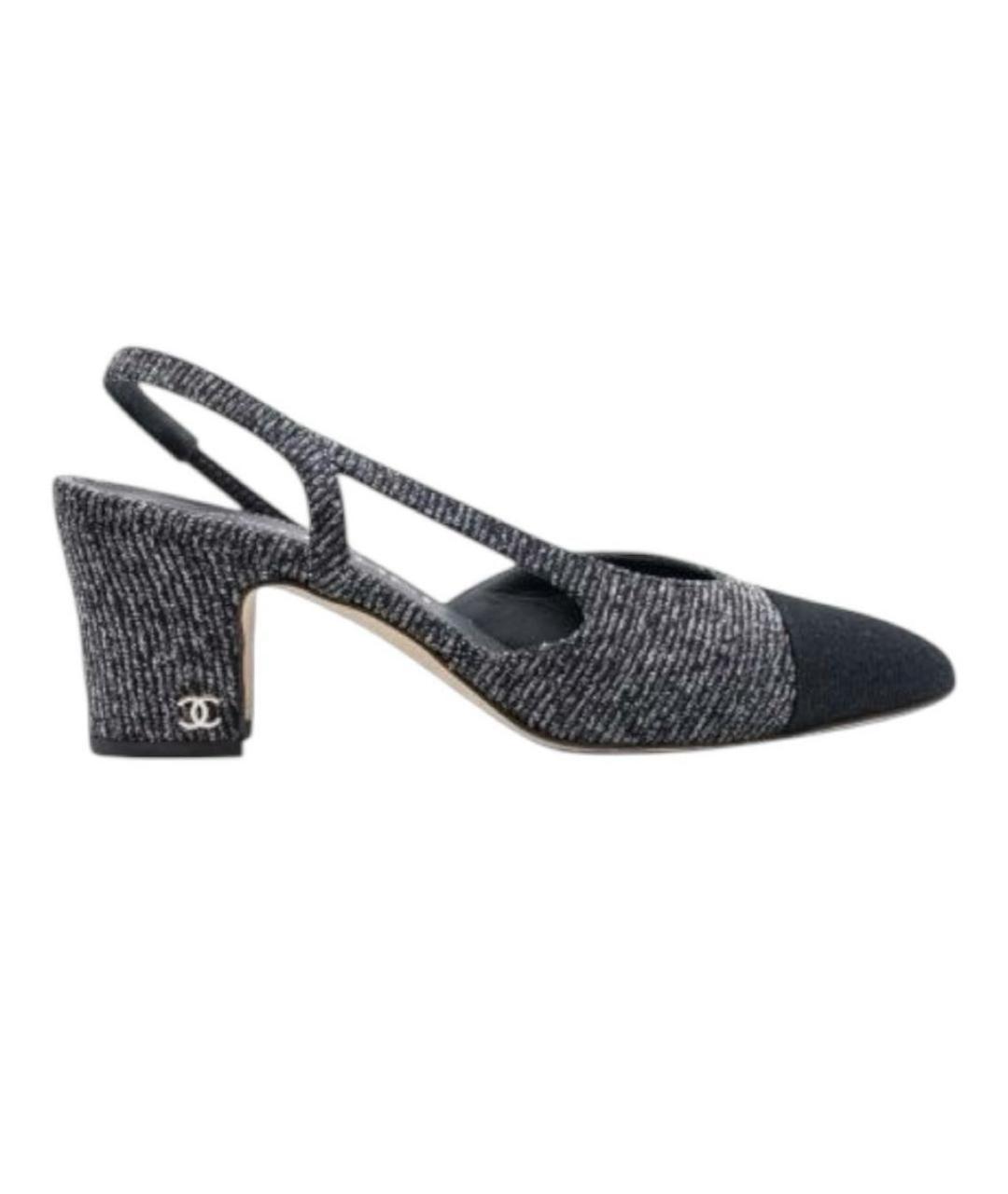 CHANEL Антрацитовые текстильные туфли, фото 1