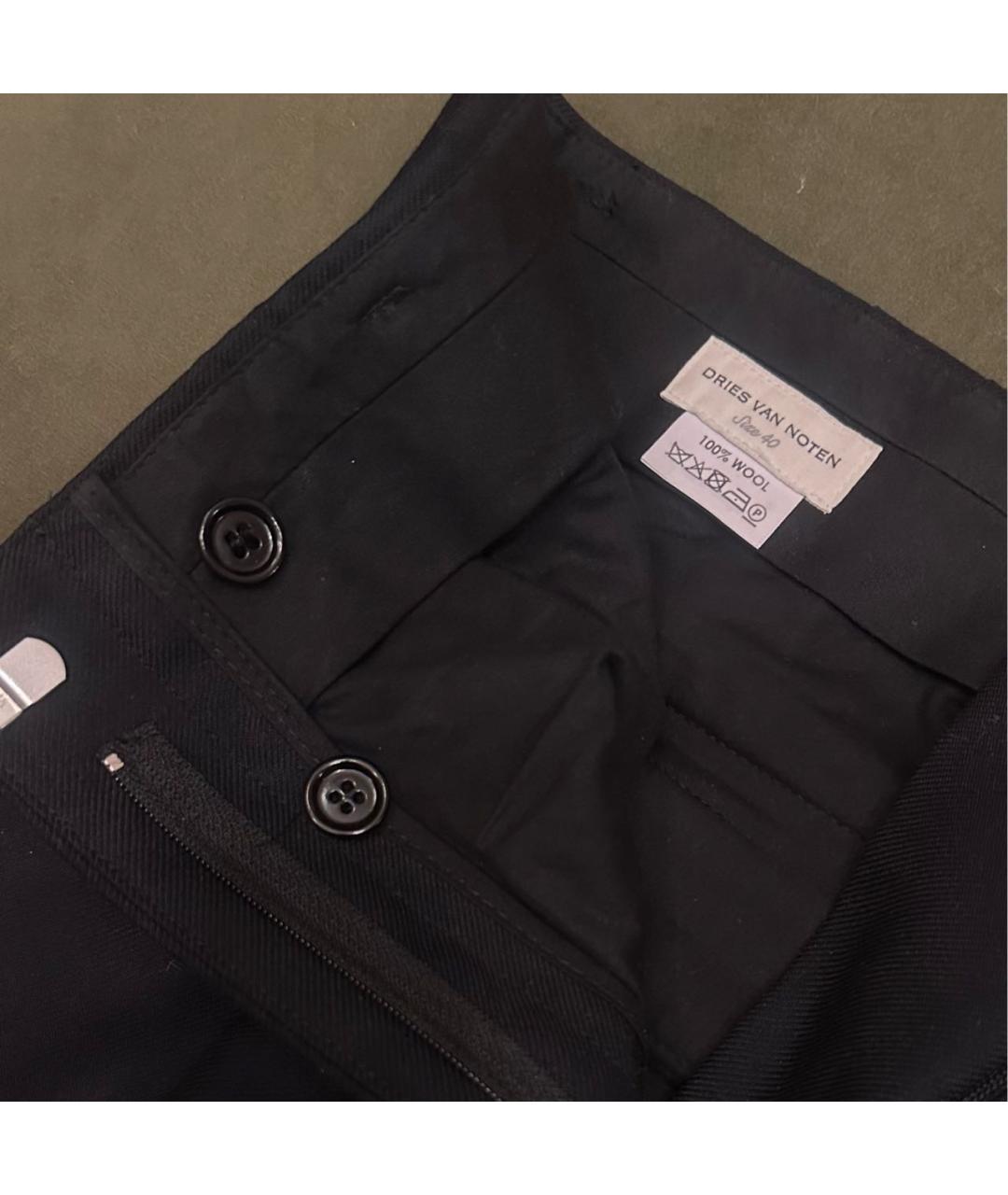 DRIES VAN NOTEN Темно-синие шерстяные прямые брюки, фото 3