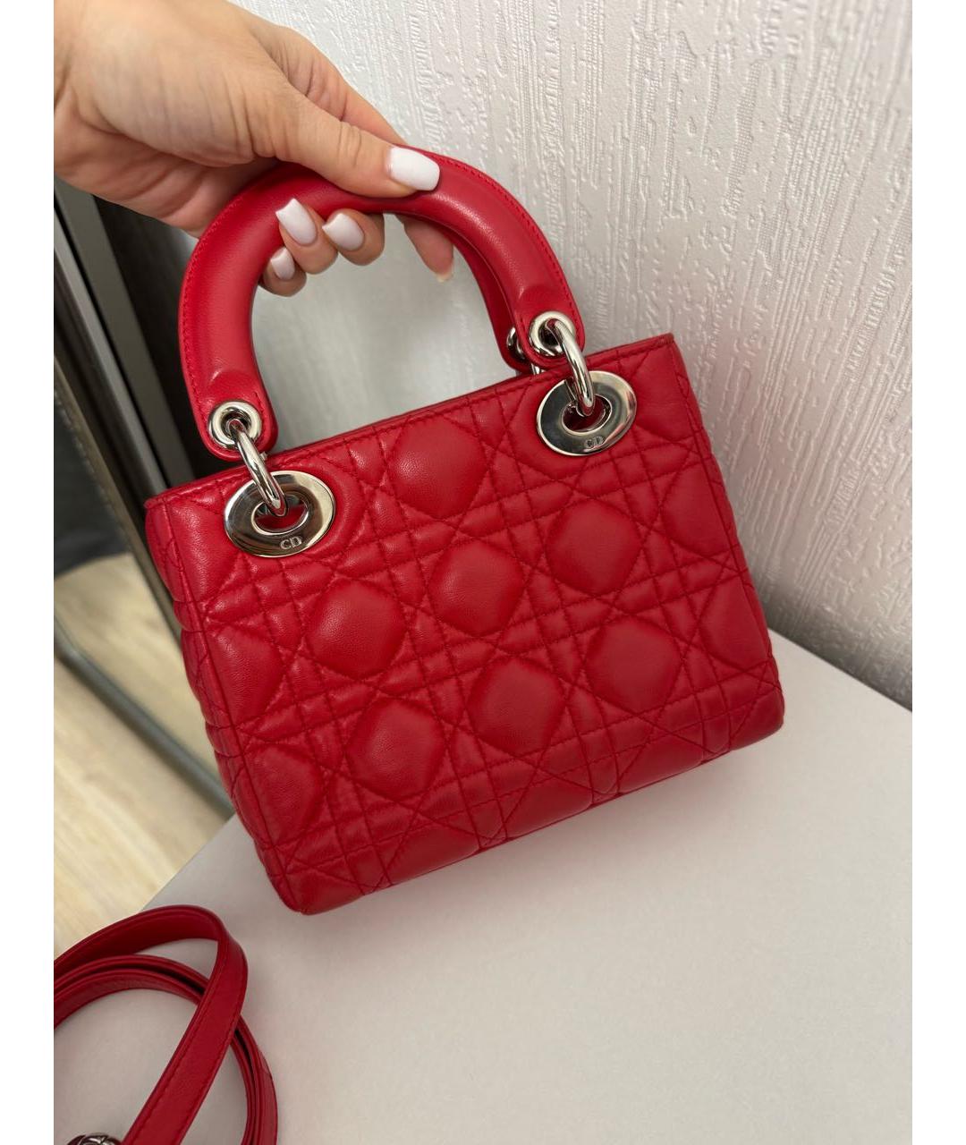 CHRISTIAN DIOR Красная кожаная сумка через плечо, фото 5