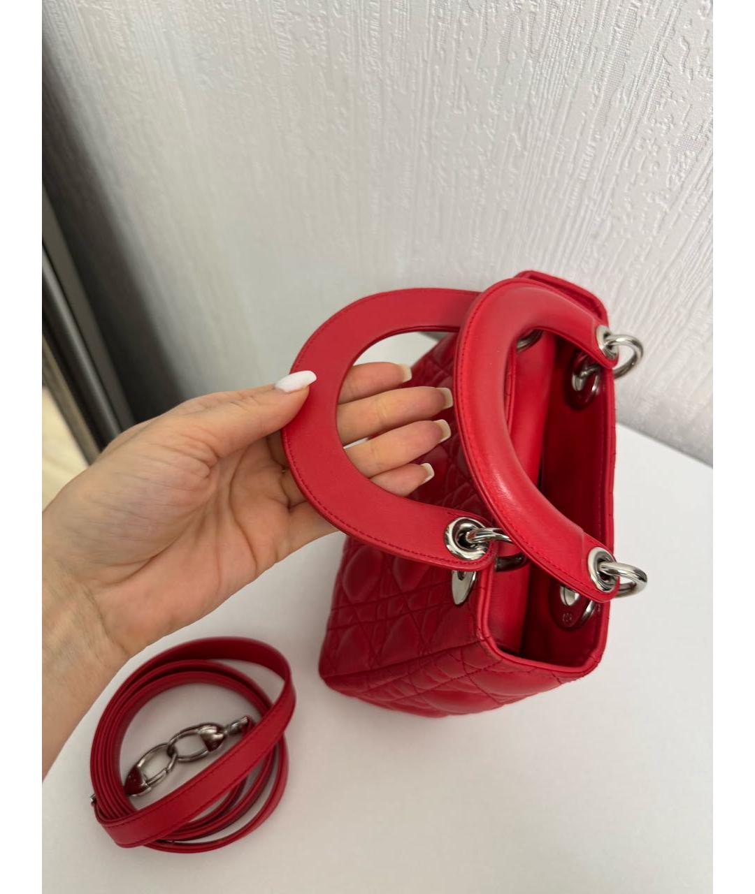 CHRISTIAN DIOR Красная кожаная сумка через плечо, фото 6
