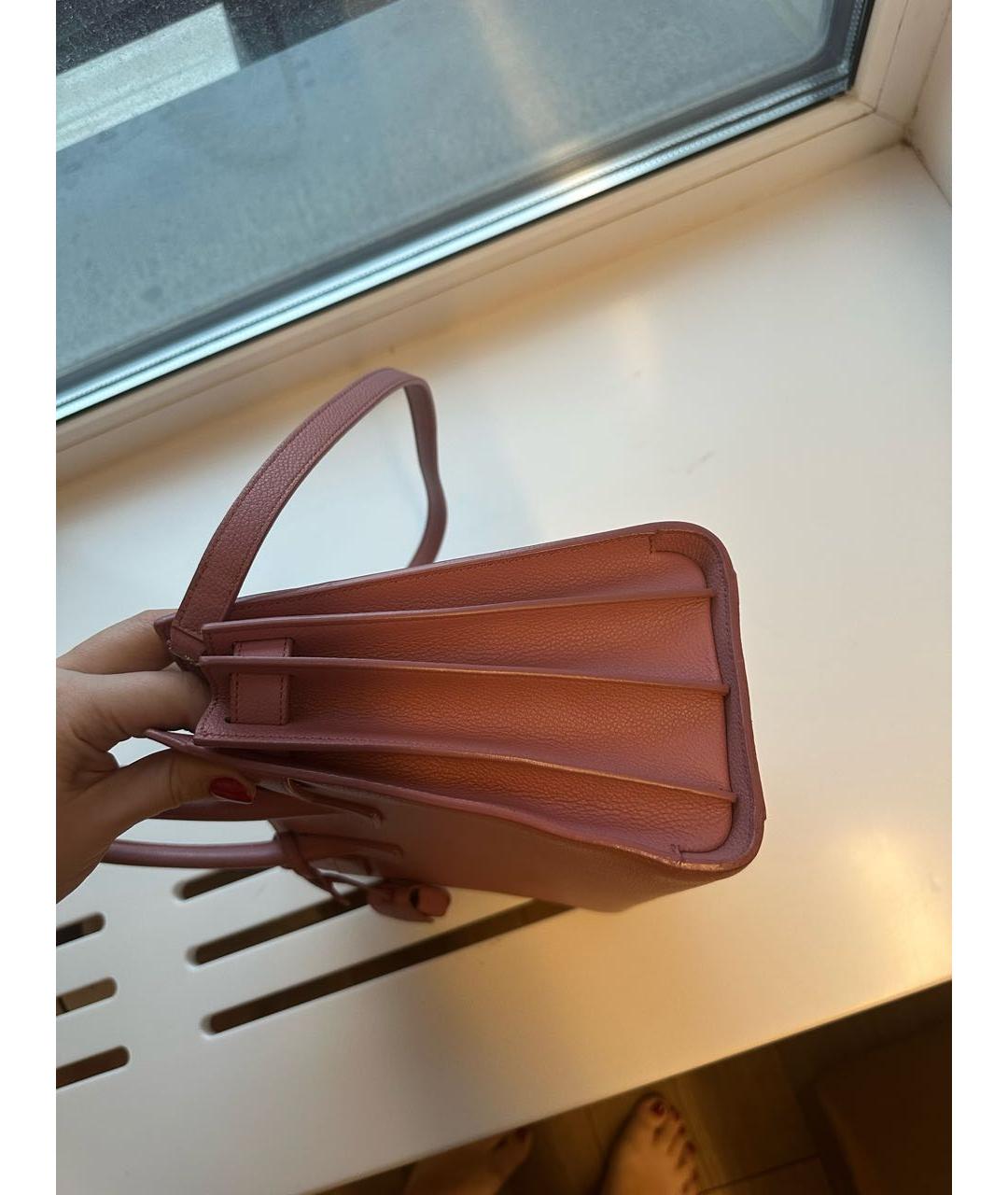 SAINT LAURENT Розовая кожаная сумка с короткими ручками, фото 5
