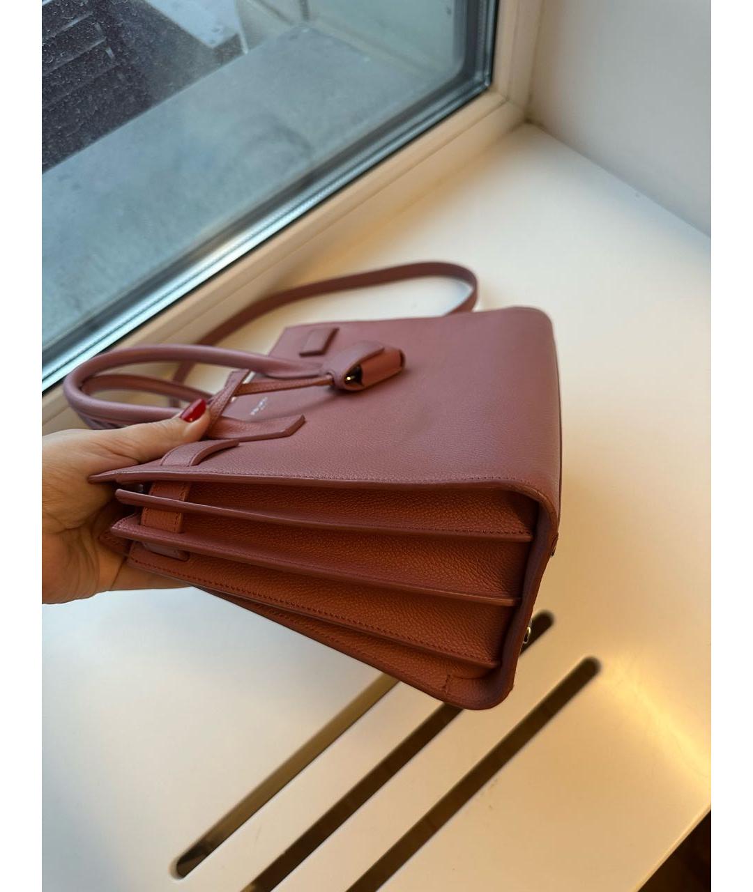 SAINT LAURENT Розовая кожаная сумка с короткими ручками, фото 4