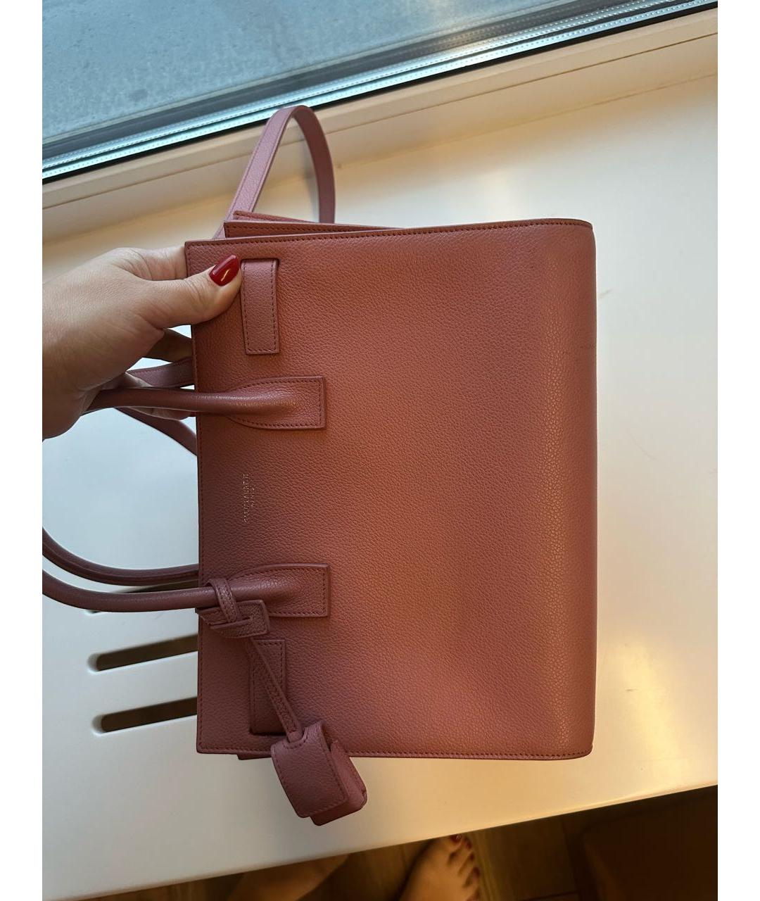 SAINT LAURENT Розовая кожаная сумка с короткими ручками, фото 6