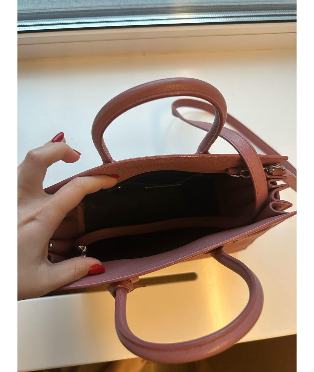 SAINT LAURENT Розовая кожаная сумка с короткими ручками, фото 3