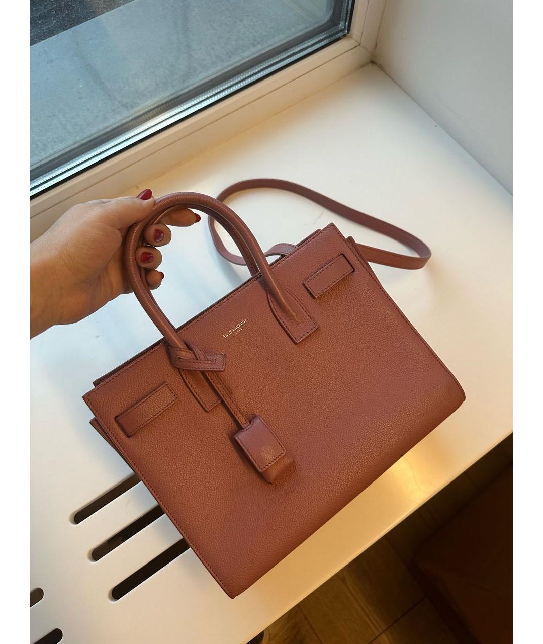 SAINT LAURENT Розовая кожаная сумка с короткими ручками, фото 2