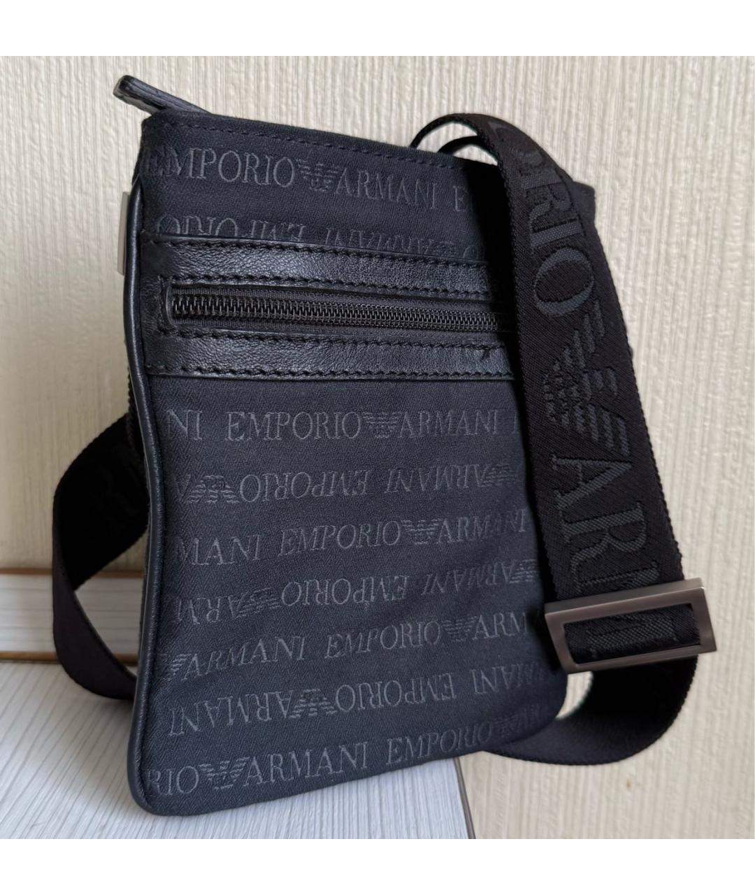 EMPORIO ARMANI Черная тканевая сумка на плечо, фото 2