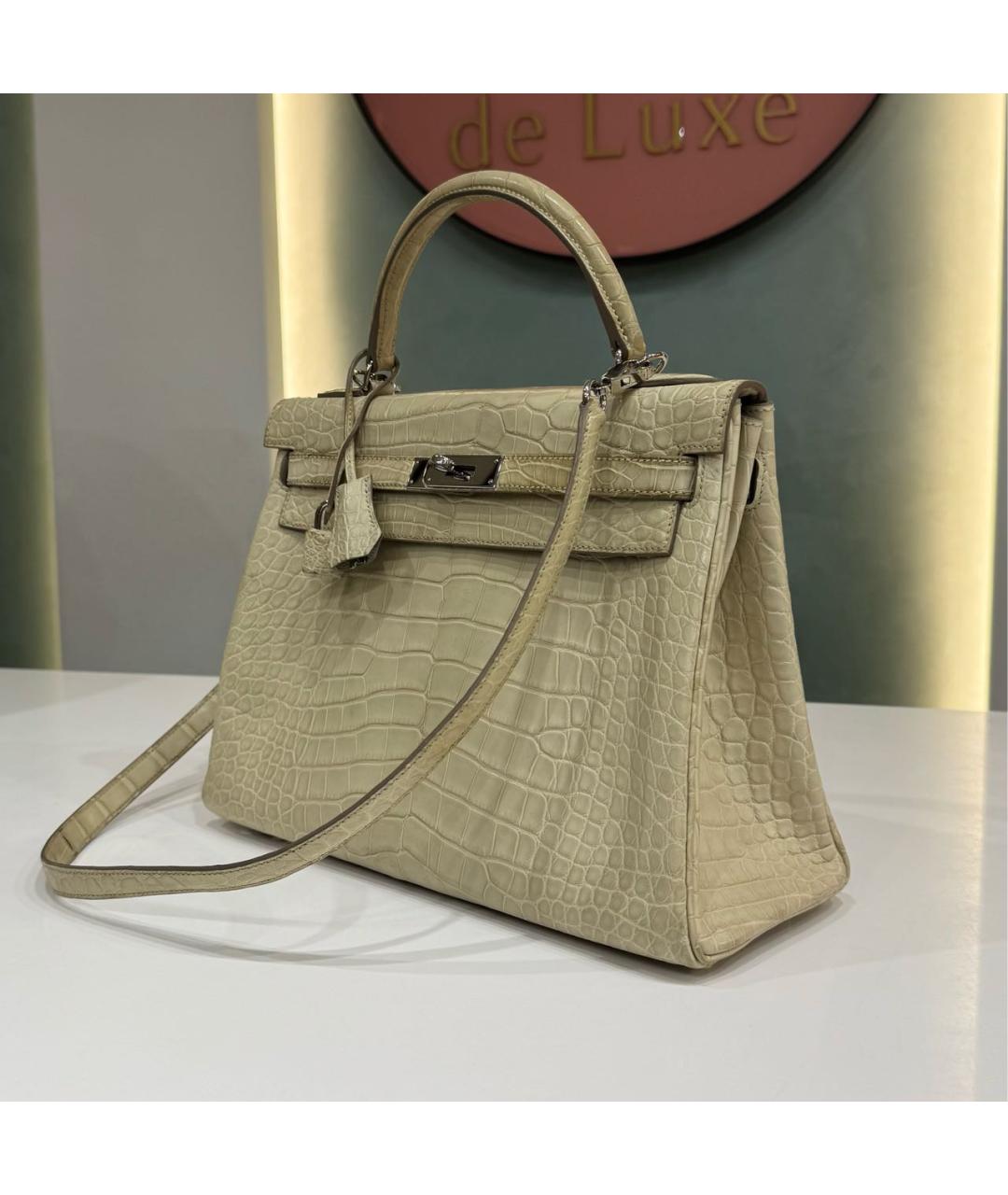 HERMES Бежевая сумка с короткими ручками из экзотической кожи, фото 6