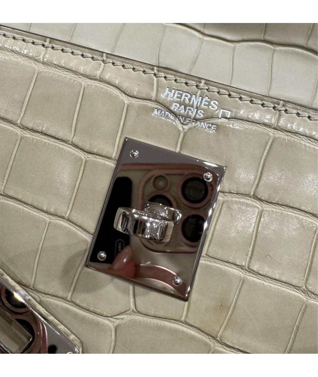 HERMES Бежевая сумка с короткими ручками из экзотической кожи, фото 7