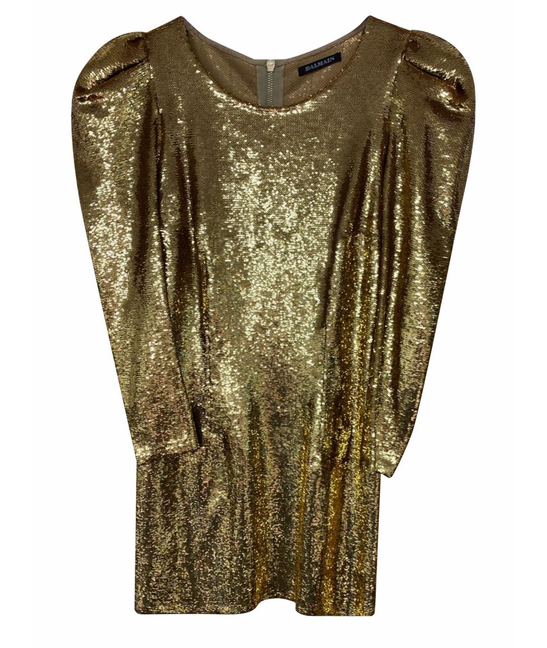 BALMAIN Золотое полиамидовое коктейльное платье, фото 1