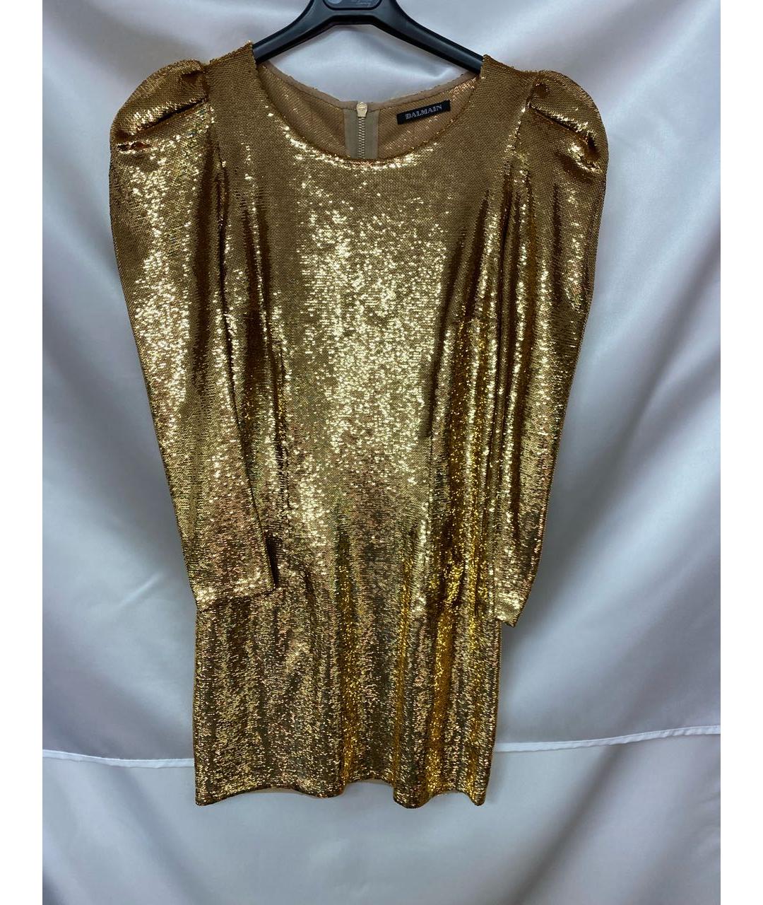 BALMAIN Золотое полиамидовое коктейльное платье, фото 9